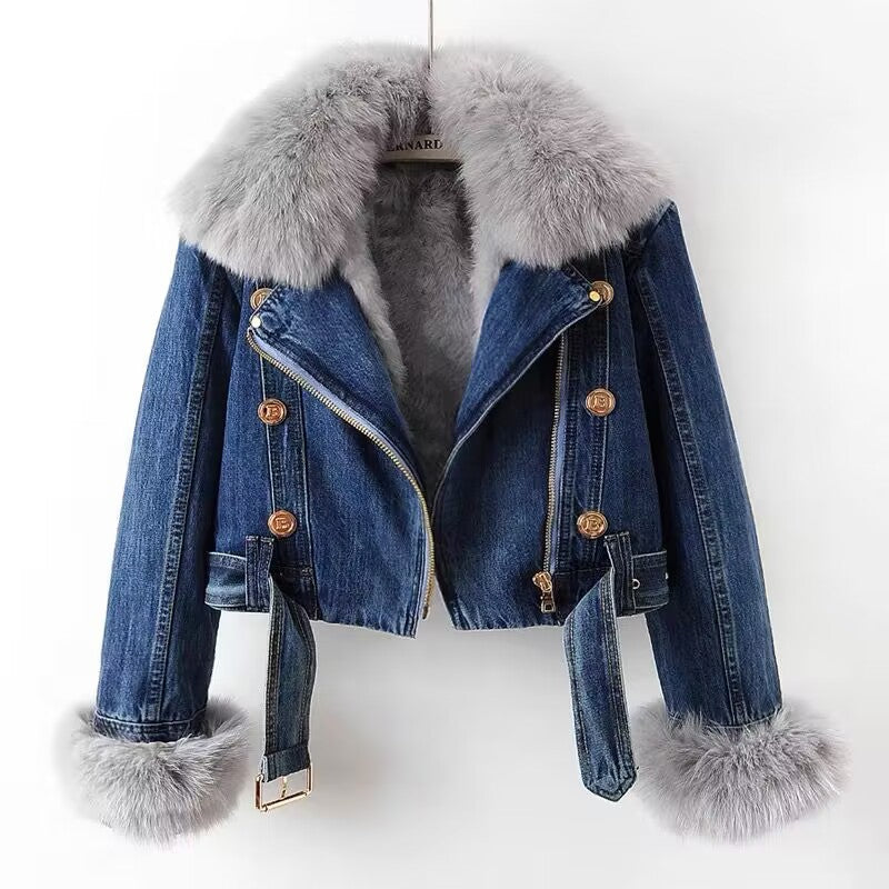 Rabbit Fur Liner Denim Coat