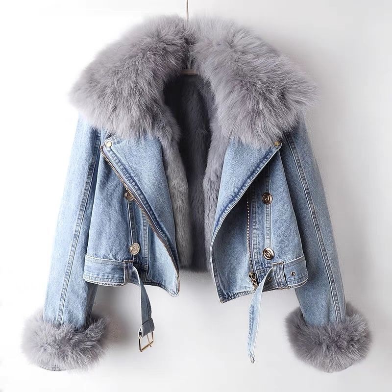 Rabbit Fur Liner Denim Coat