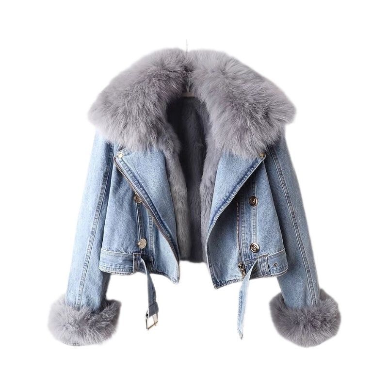 Rabbit Fur Liner Denim Coat