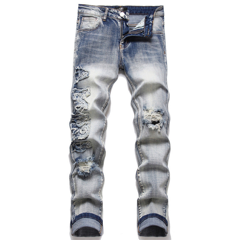 Men's Hole Patch Blue Jeans