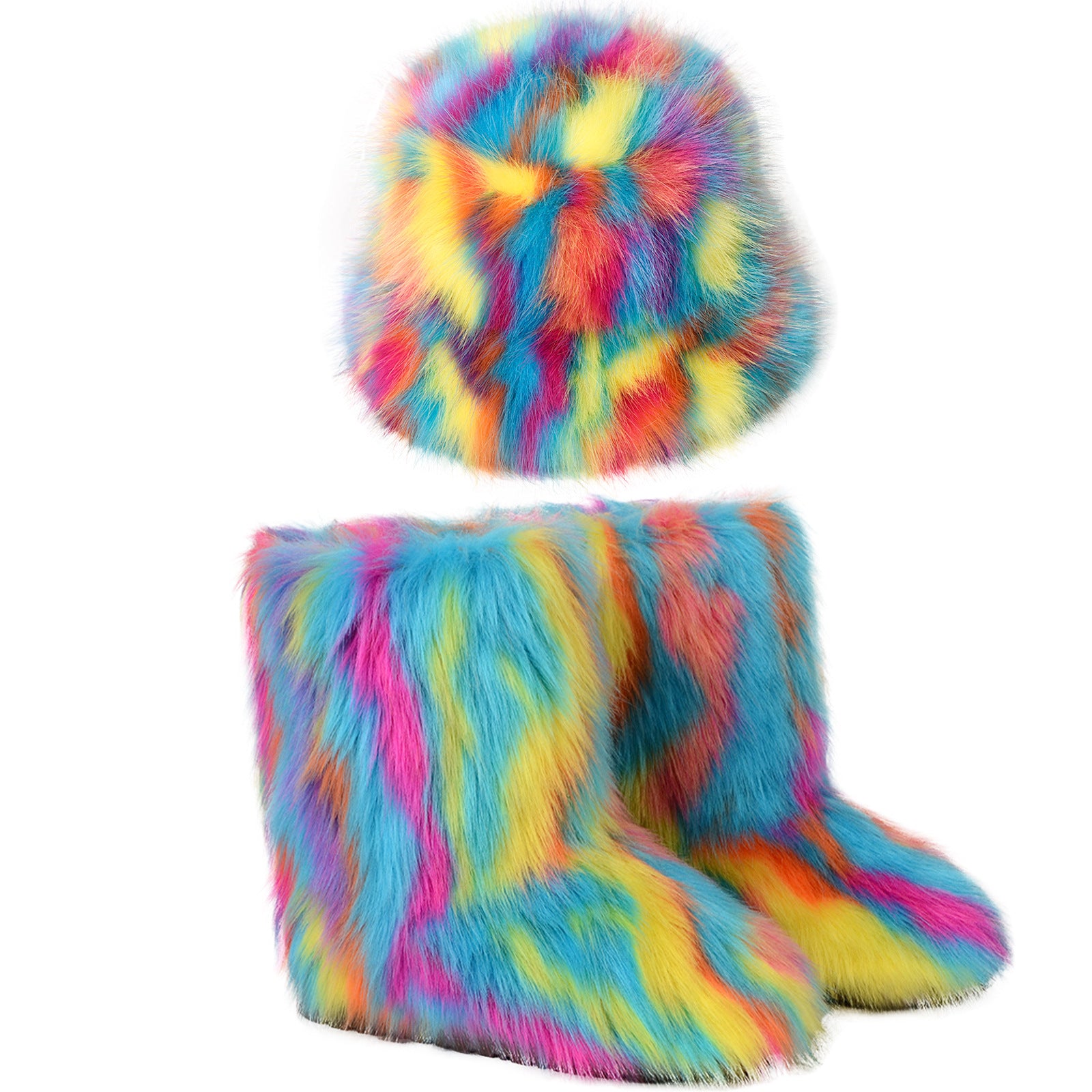 Plush Boots with Bucket Hat