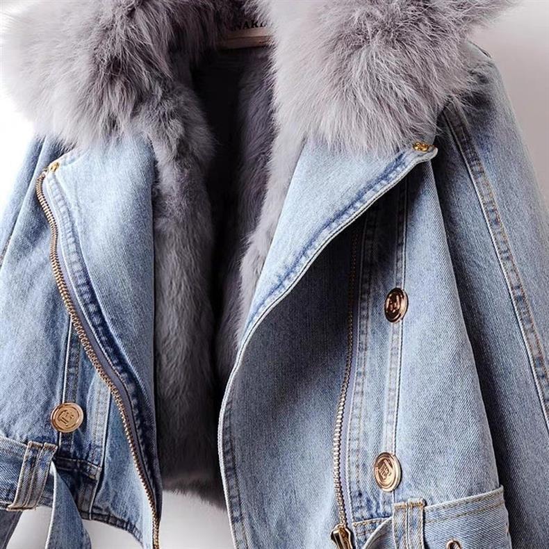 Rabbit Fur Liner Denim Coat