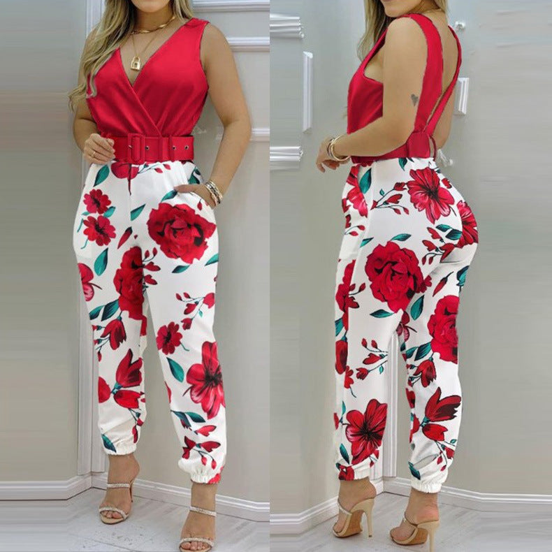 Backless Printed High Waist Jumpsuit
