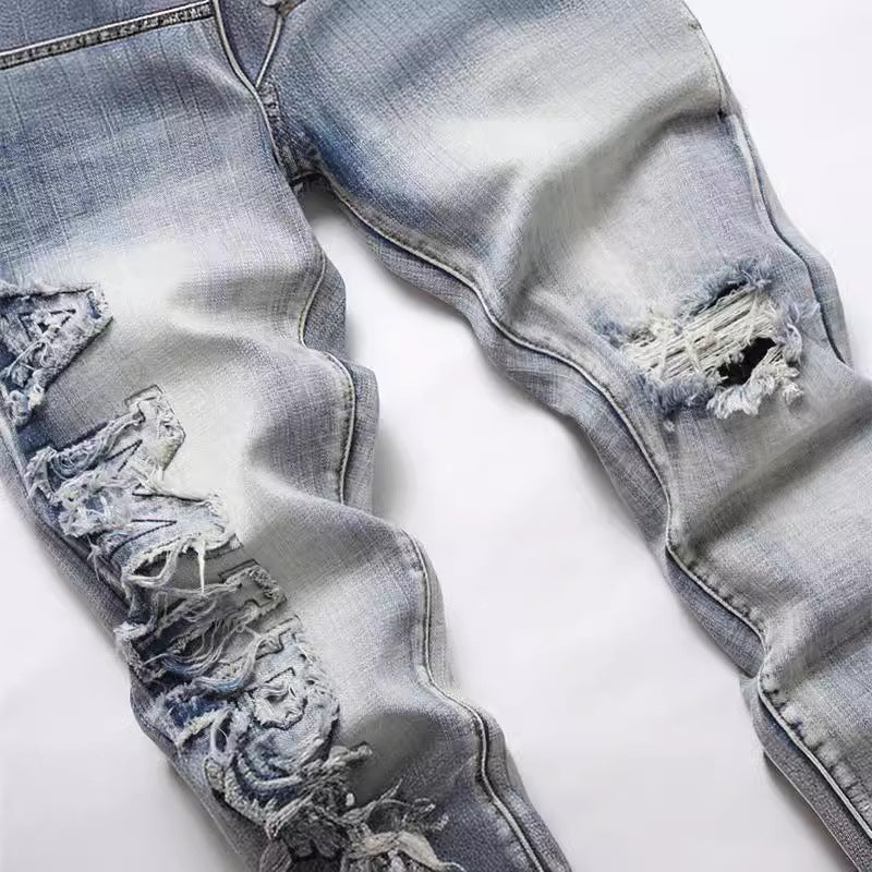 Men's Hole Patch Blue Jeans